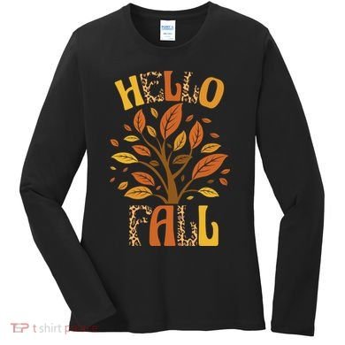 Hello Fall Leopard Season Nature Women's Long Sleeve Shirt