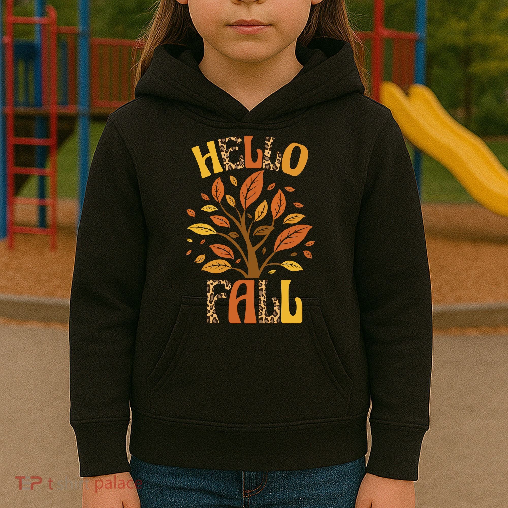 Hello Fall Leopard Season Nature Kids Hoodie