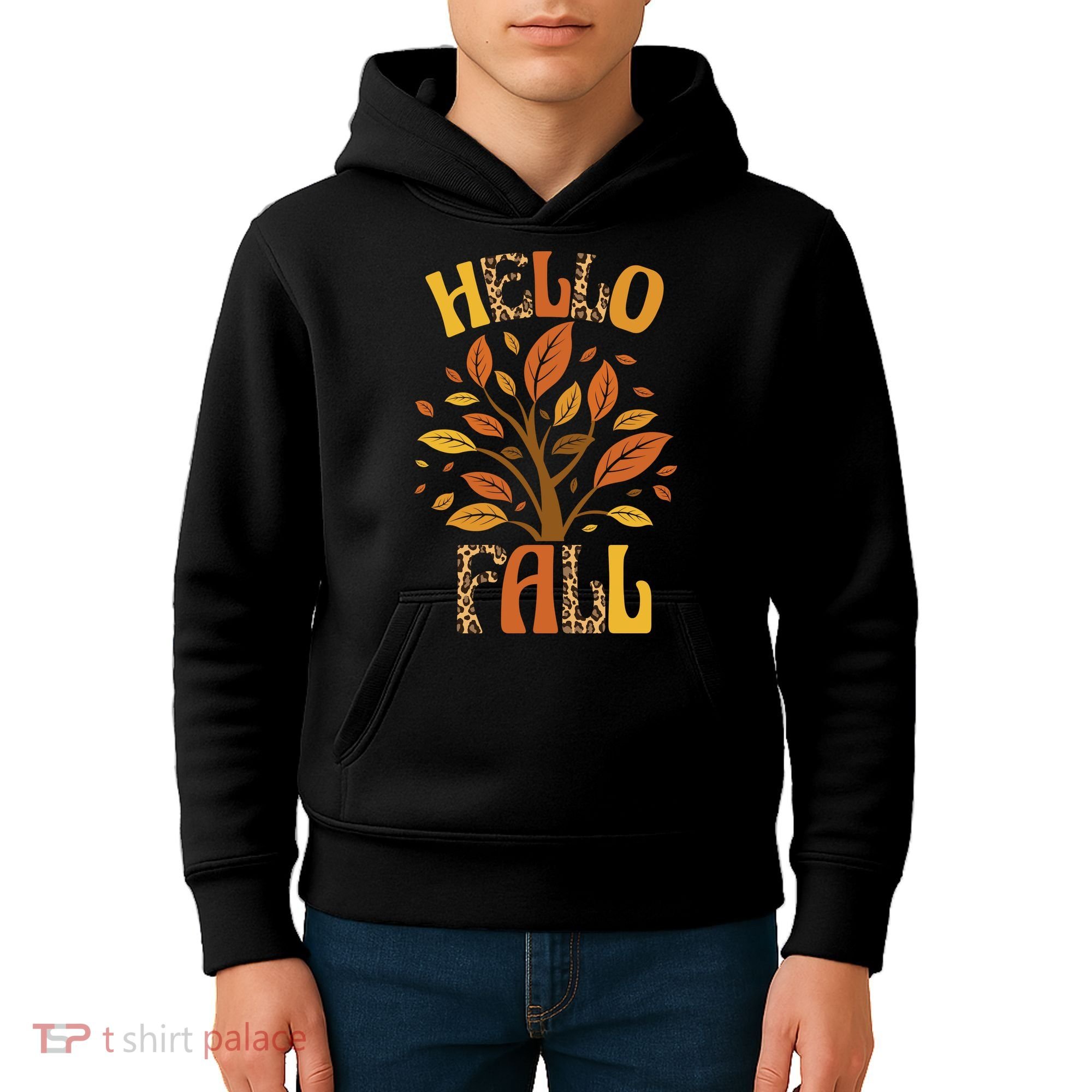 Hello Fall Leopard Season Nature Kids Hoodie