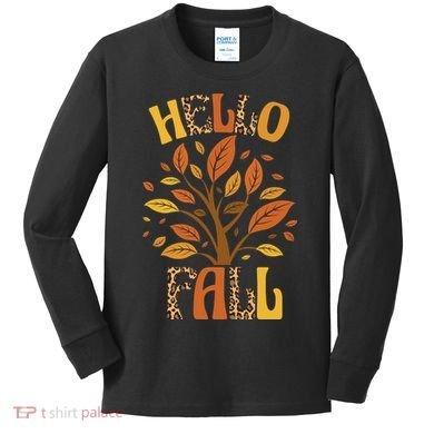 Hello Fall Leopard Season Nature Kids Long Sleeve Shirt