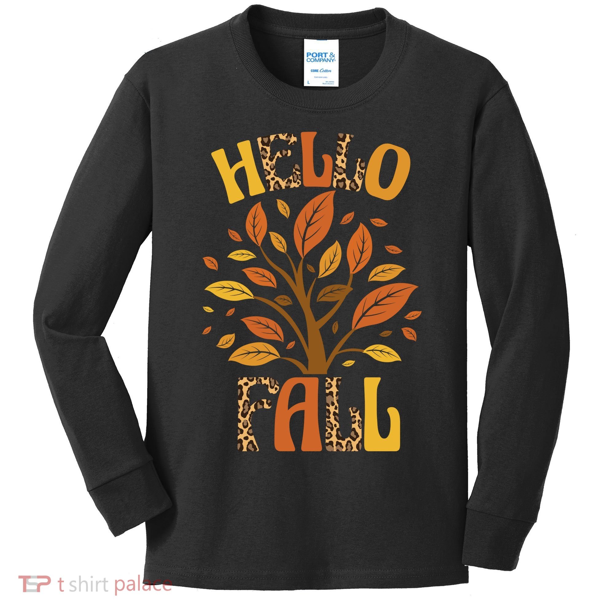 Hello Fall Leopard Season Nature Kids Long Sleeve Shirt