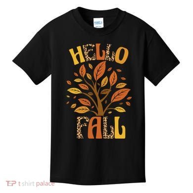 Hello Fall Leopard Season Nature Kids T-Shirt
