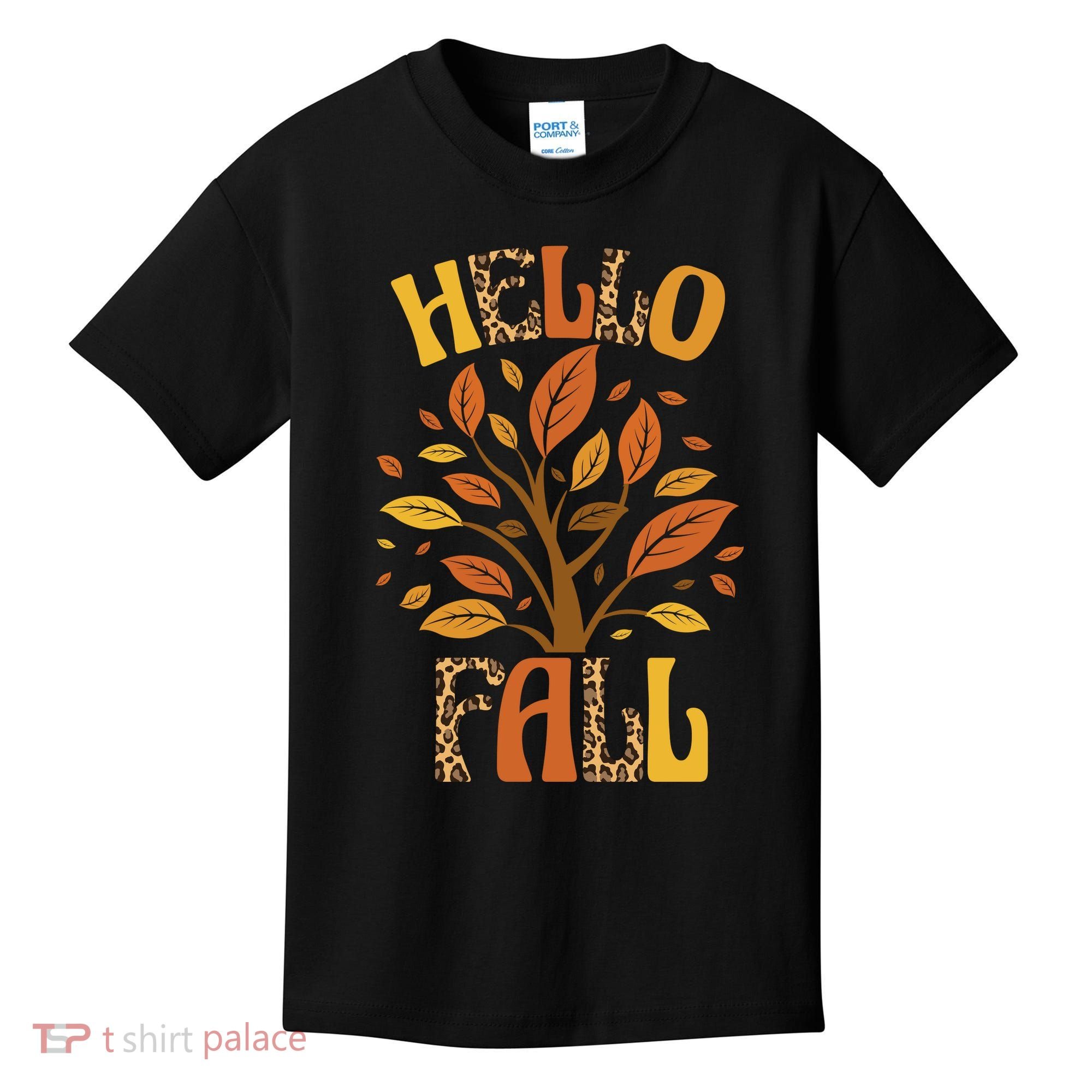 Hello Fall Leopard Season Nature Kids T-Shirt
