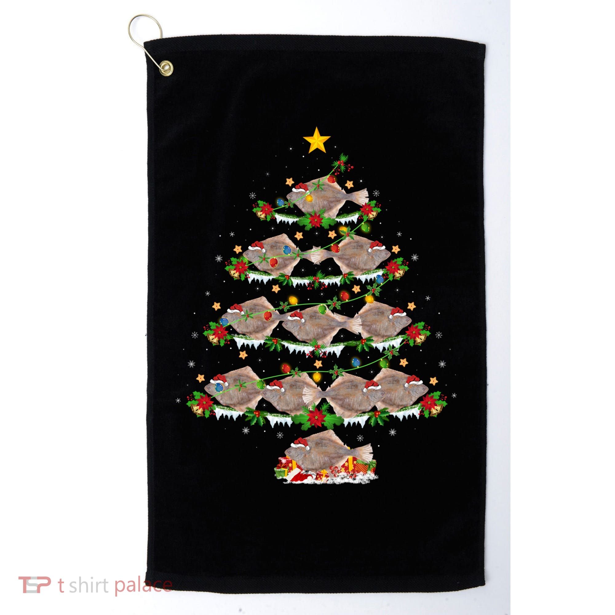 Halibut Fish Lover Xmas Lighting Halibut Christmas Tree Gift Golf Towel