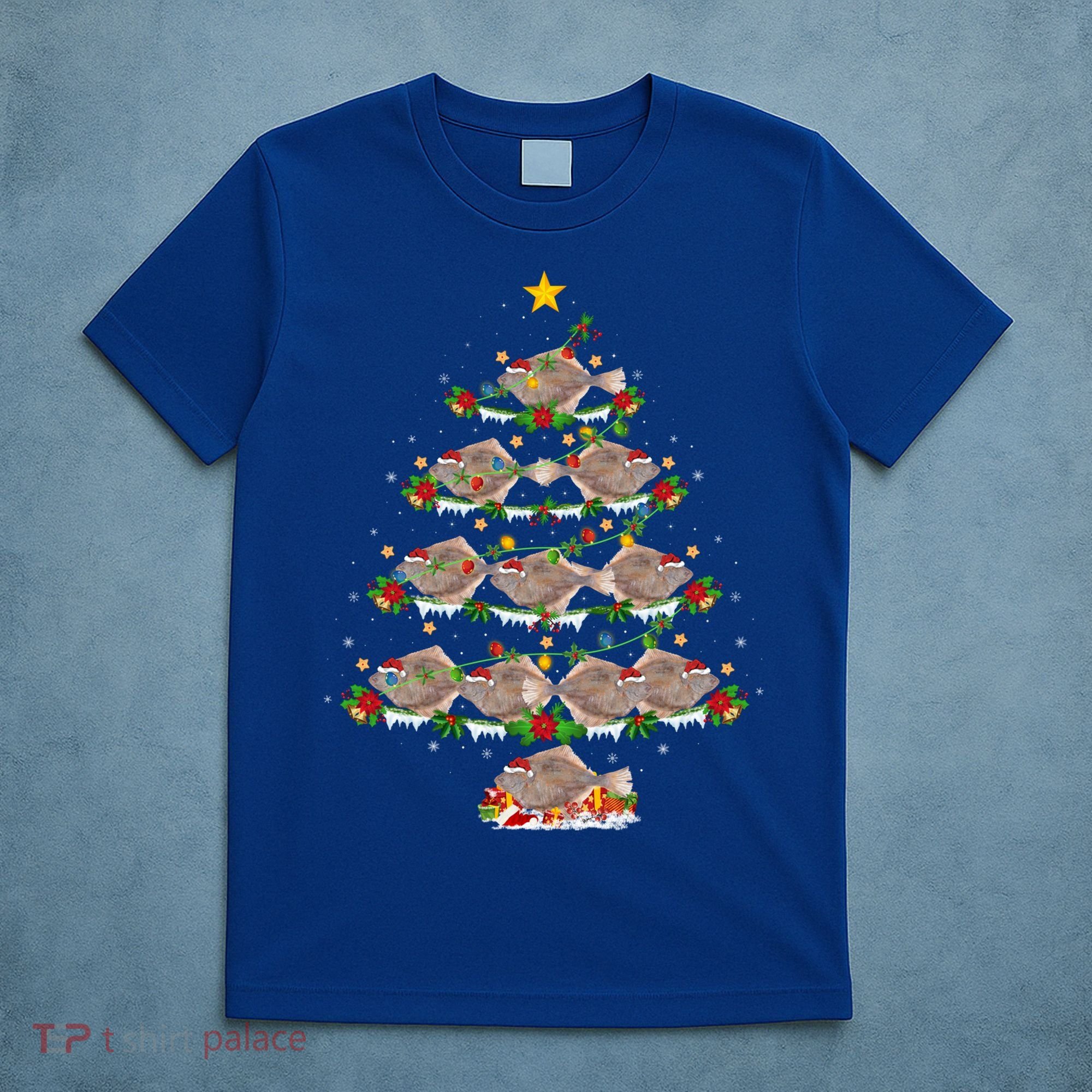 Halibut Fish Lover Xmas Lighting Halibut Christmas Tree Gift T-Shirt
