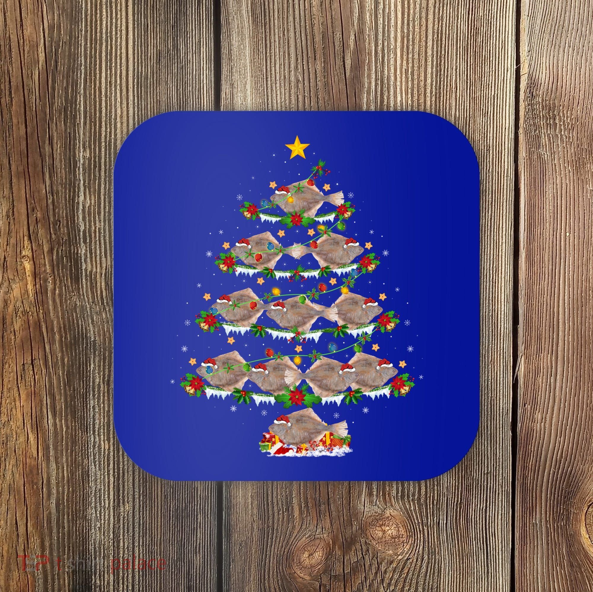 Halibut Fish Lover Xmas Lighting Halibut Christmas Tree Gift Coaster