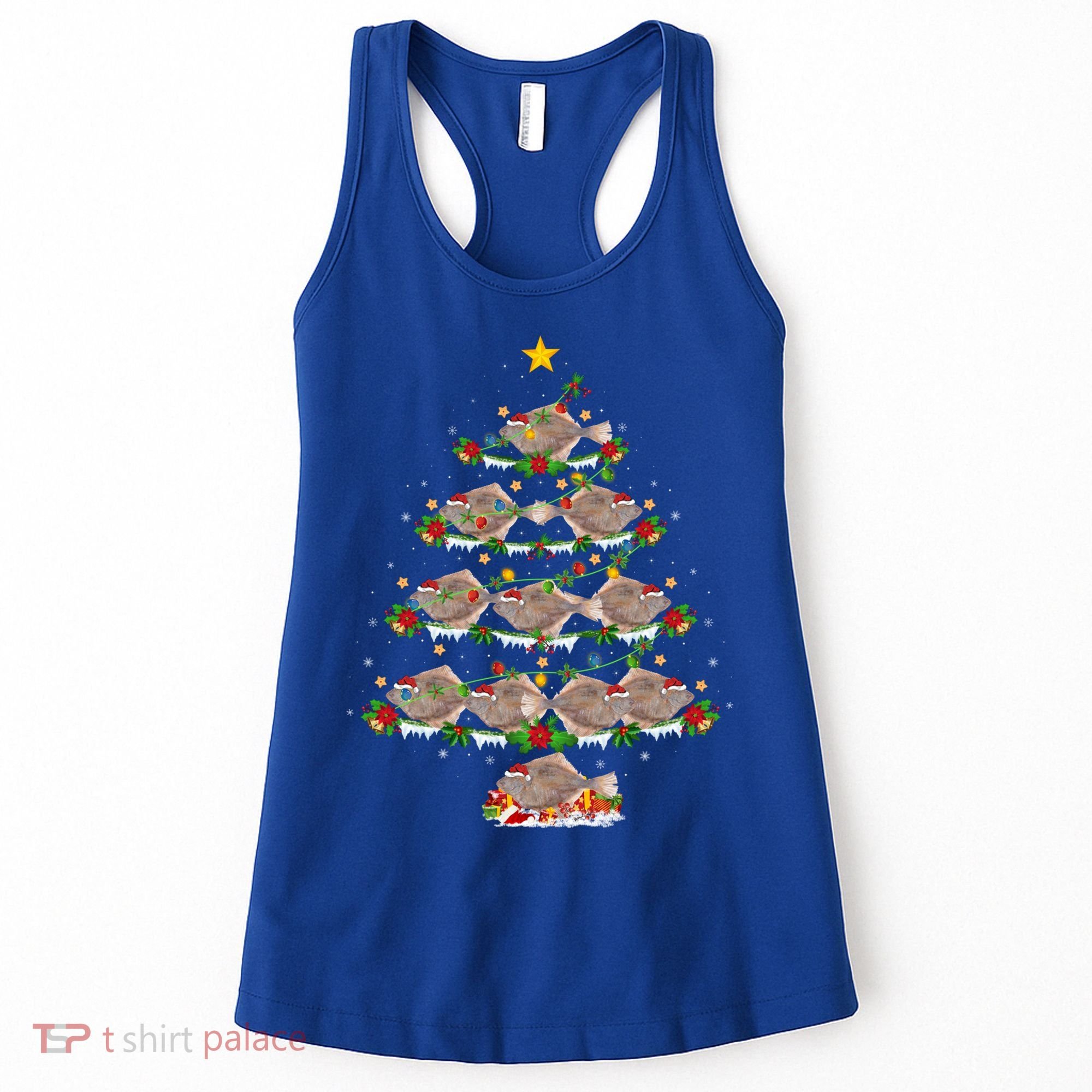 Halibut Fish Lover Xmas Lighting Halibut Christmas Tree Gift Women's Tank Top