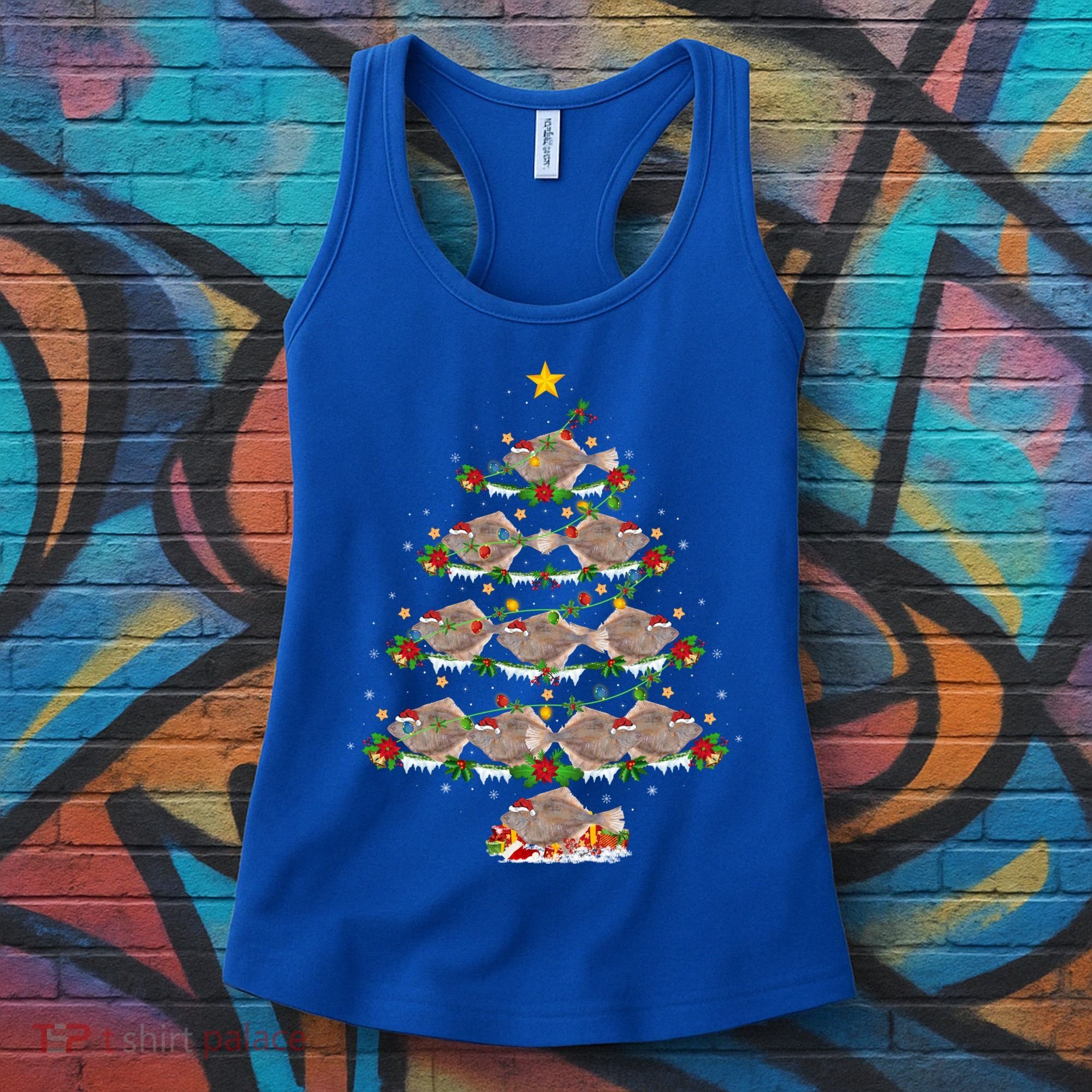 Halibut Fish Lover Xmas Lighting Halibut Christmas Tree Gift Women's Tank Top