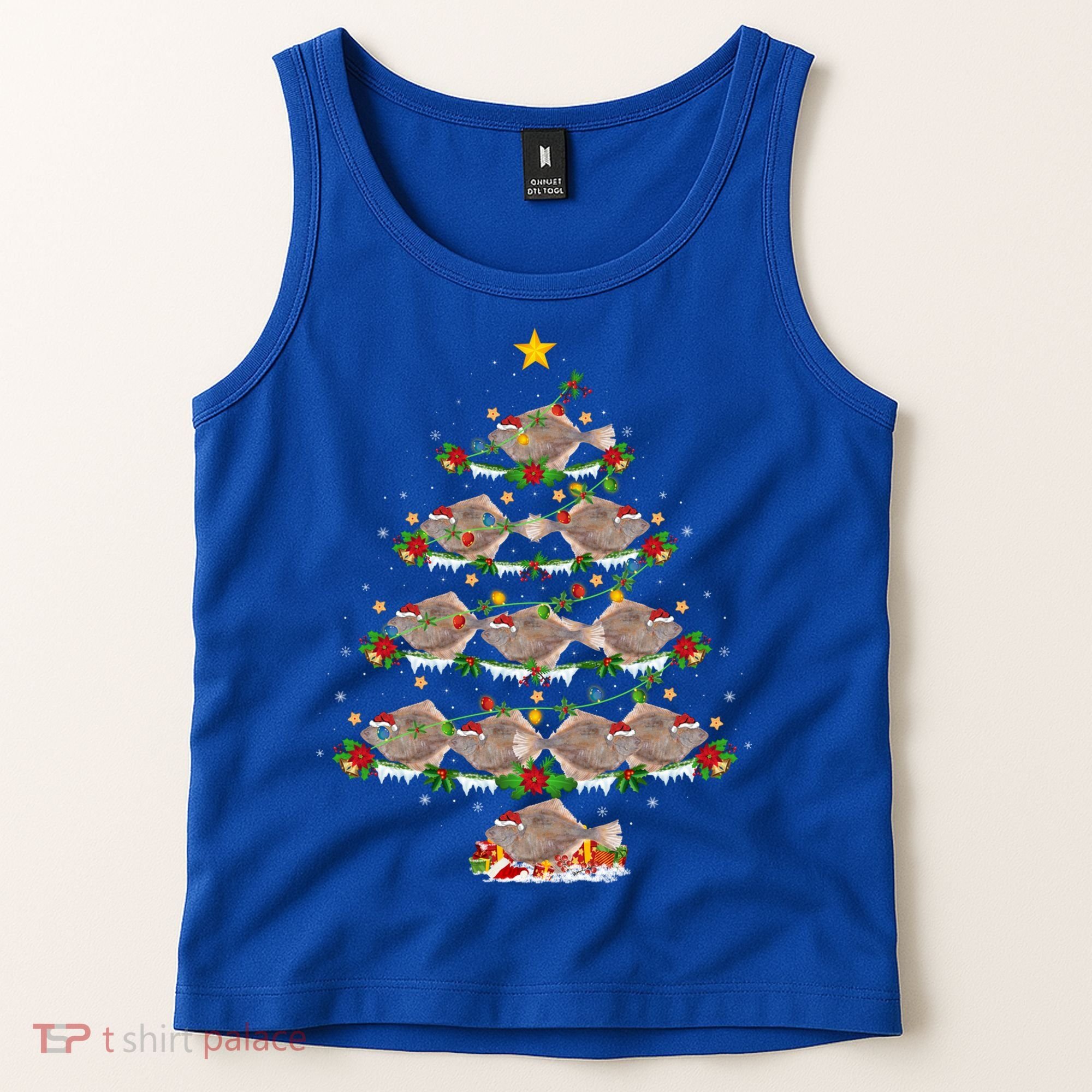 Halibut Fish Lover Xmas Lighting Halibut Christmas Tree Gift Tank Top