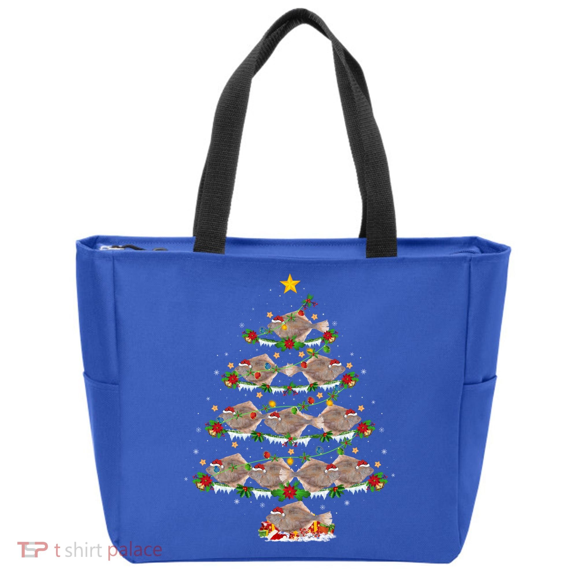 Halibut Fish Lover Xmas Lighting Halibut Christmas Tree Gift Tote Bag