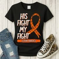 His Fight My Fight Leukemia Awareness Orange Ribbon Gift Women's T-Shirt thumb 3