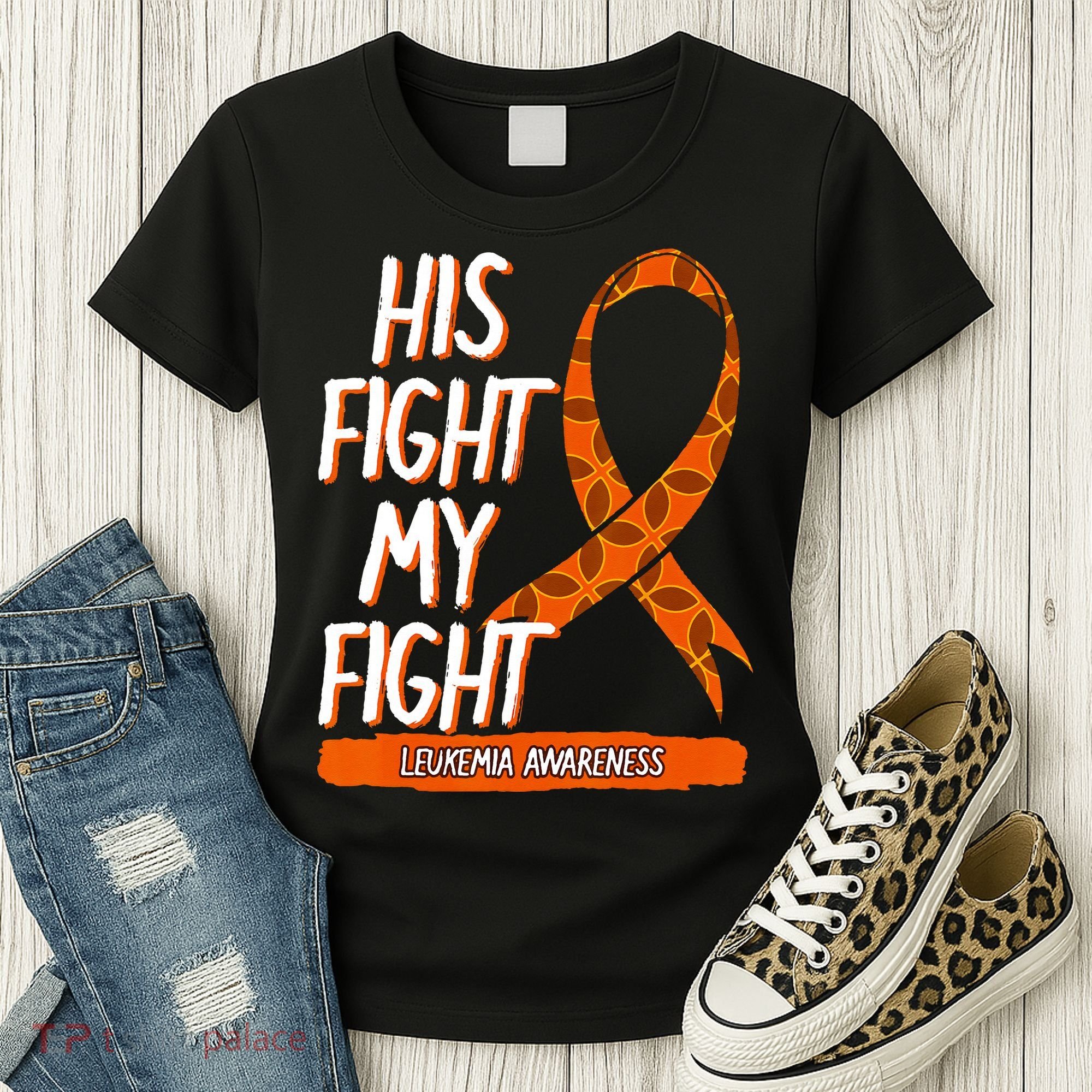 His Fight My Fight Leukemia Awareness Orange Ribbon Gift Women's T-Shirt