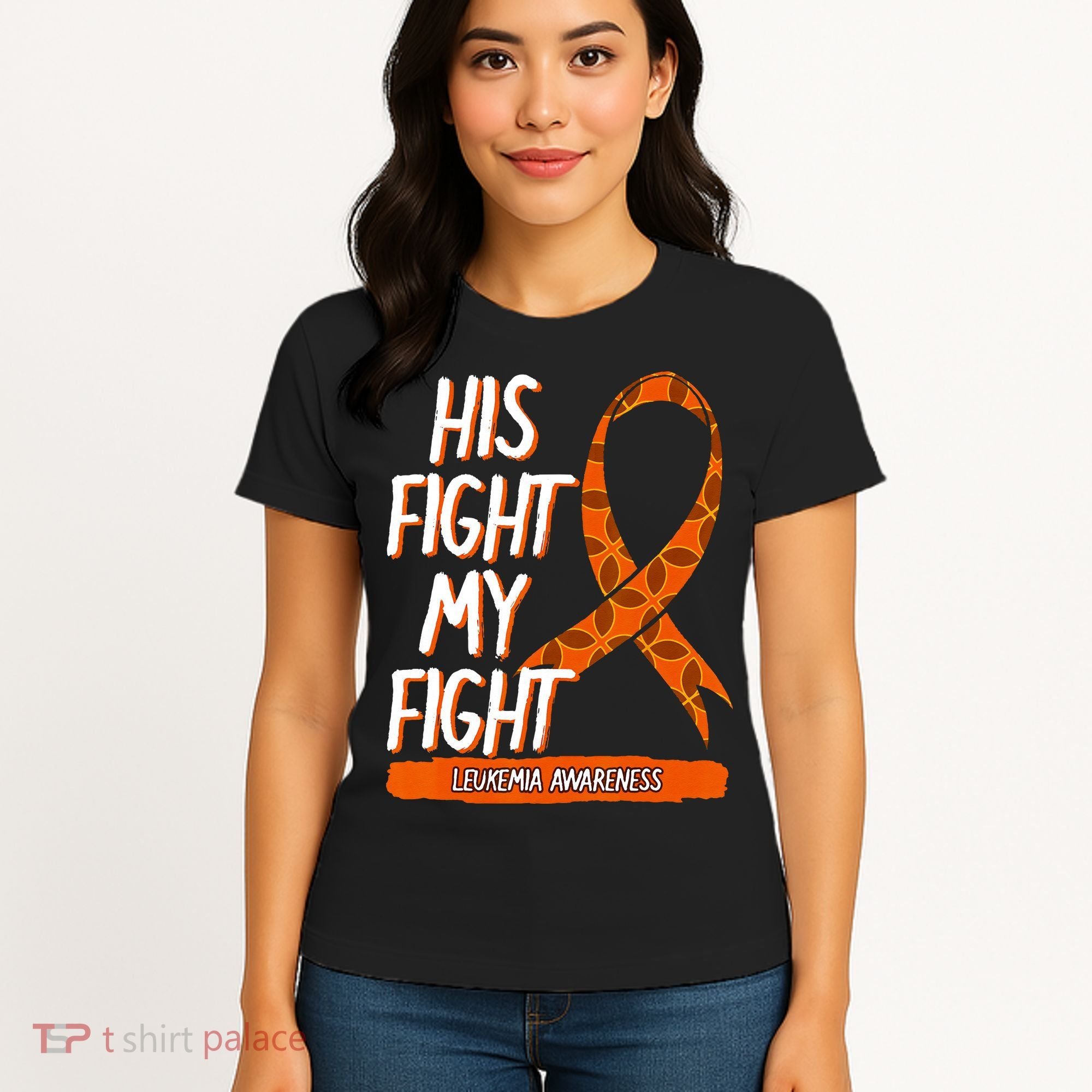 His Fight My Fight Leukemia Awareness Orange Ribbon Gift Women's T-Shirt