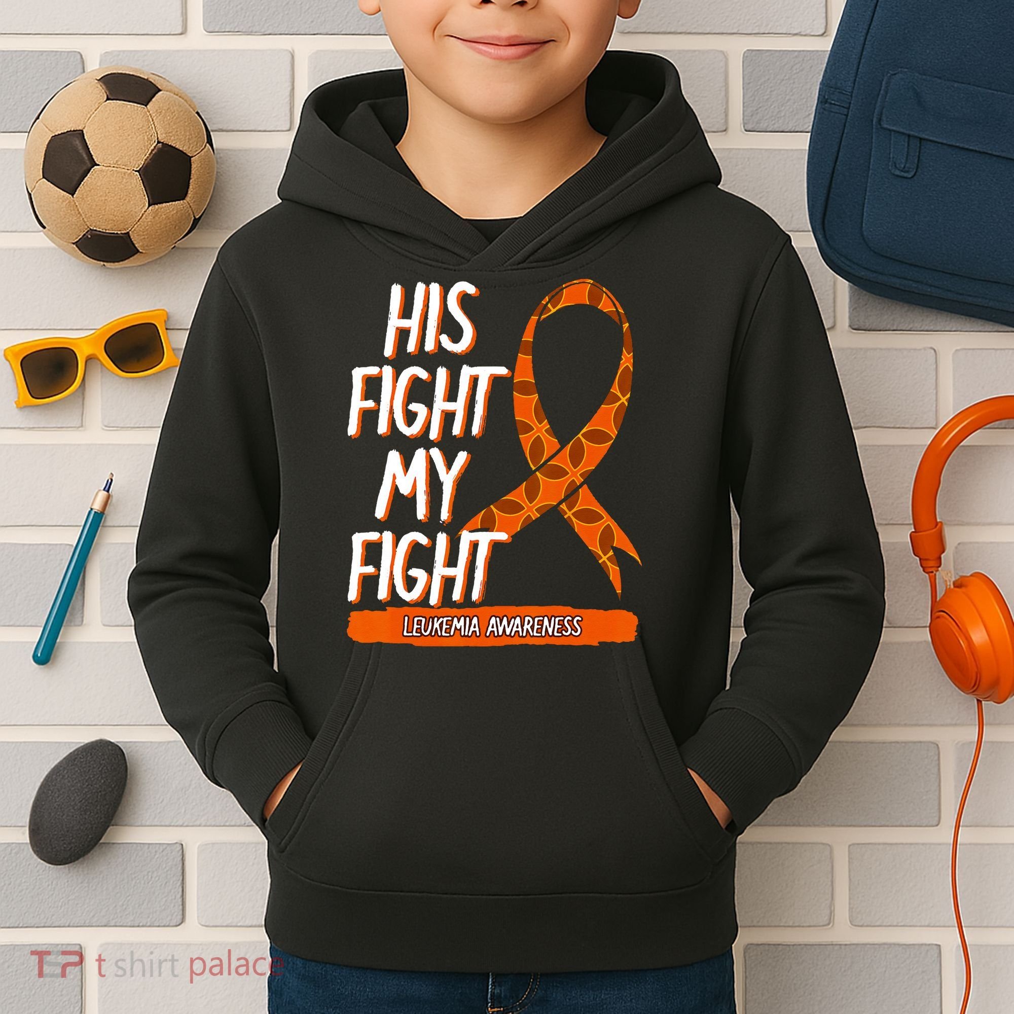 His Fight My Fight Leukemia Awareness Orange Ribbon Gift Kids Hoodie