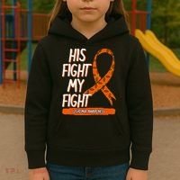 His Fight My Fight Leukemia Awareness Orange Ribbon Gift Kids Hoodie thumb 3