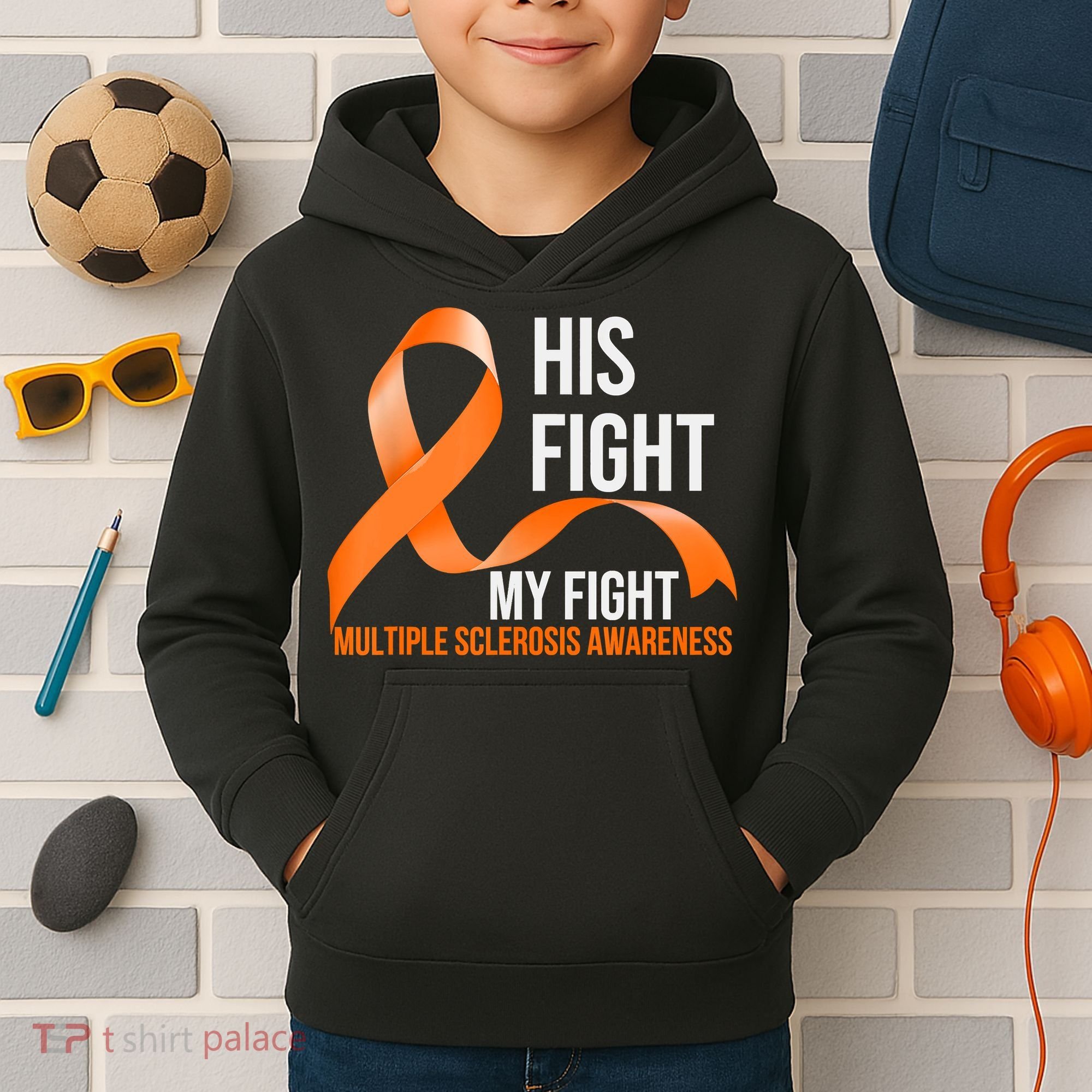 His Fight My Fight Multiple Sclerosis MS Warrior Kids Hoodie