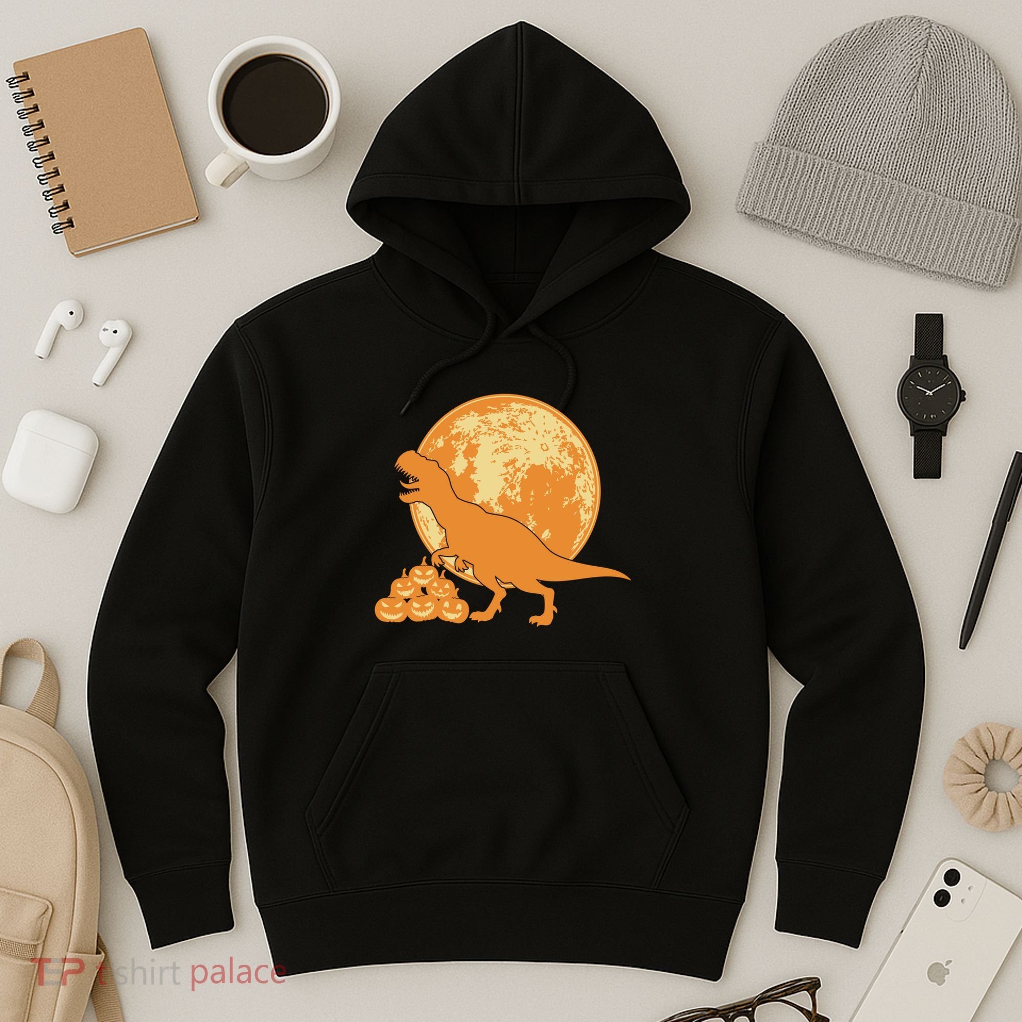 Halloween Full Moon Trex Pumpkins Hoodie