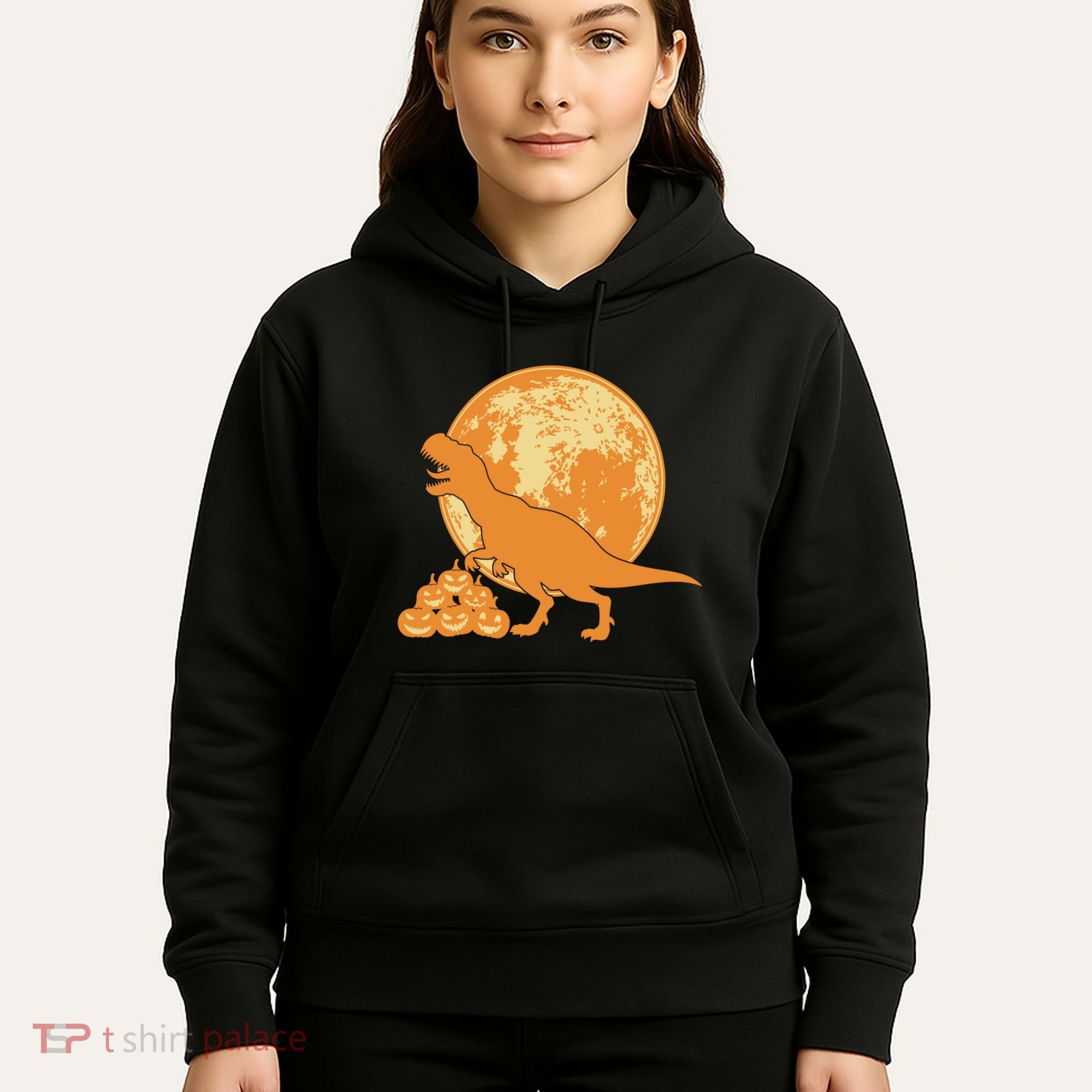 Halloween Full Moon Trex Pumpkins Hoodie