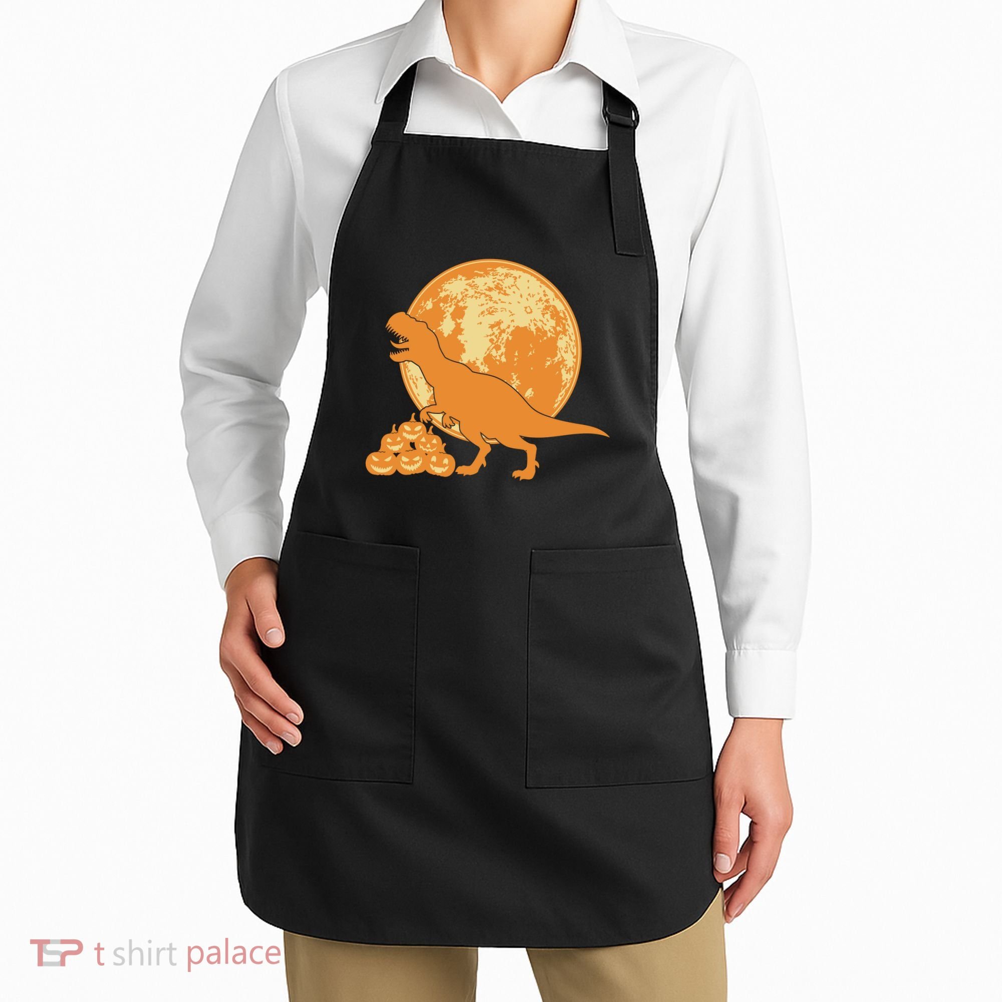 Halloween Full Moon Trex Pumpkins Apron