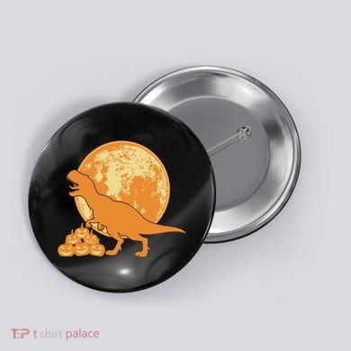 Halloween Full Moon Trex Pumpkins Button