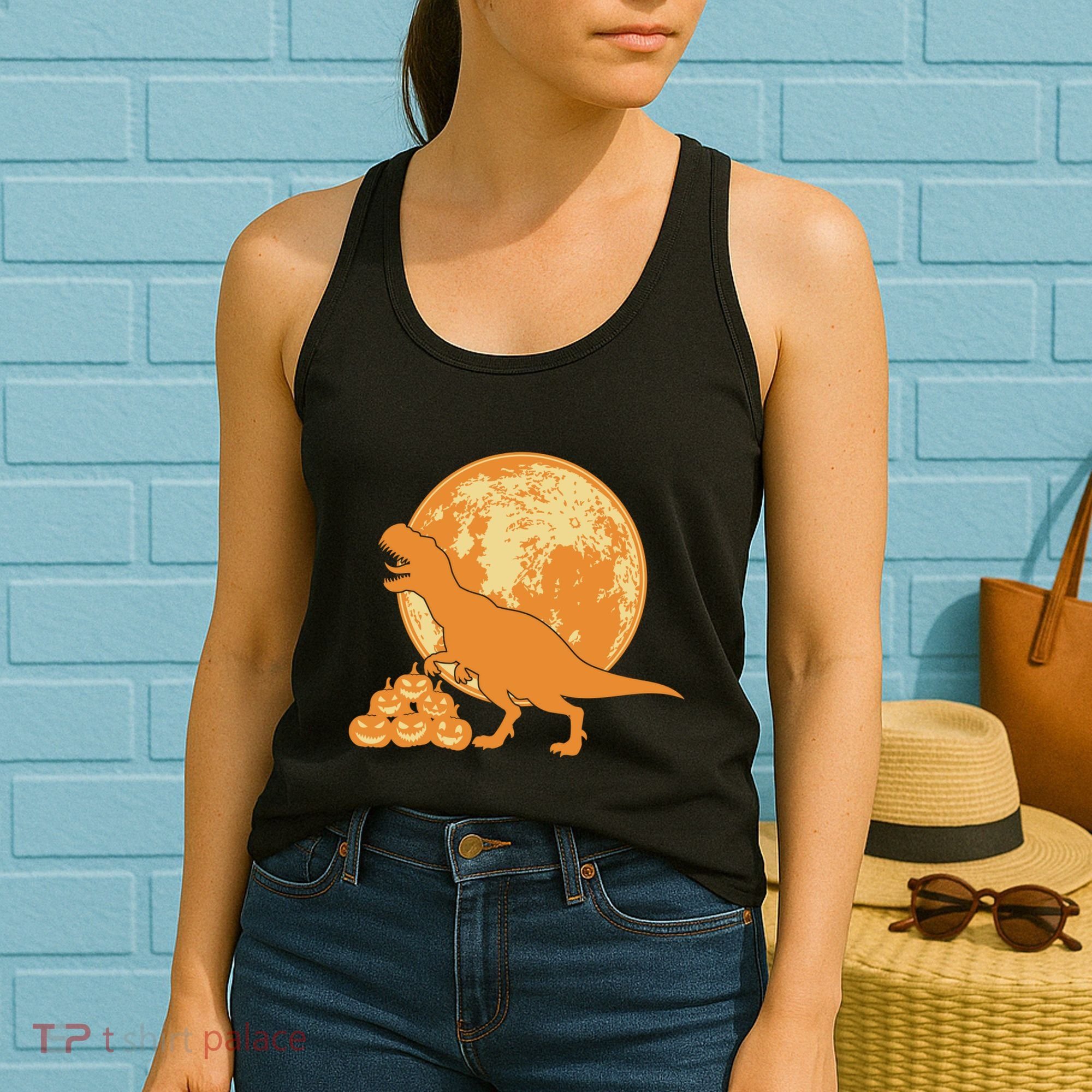 Halloween Full Moon Trex Pumpkins Women's Tank Top