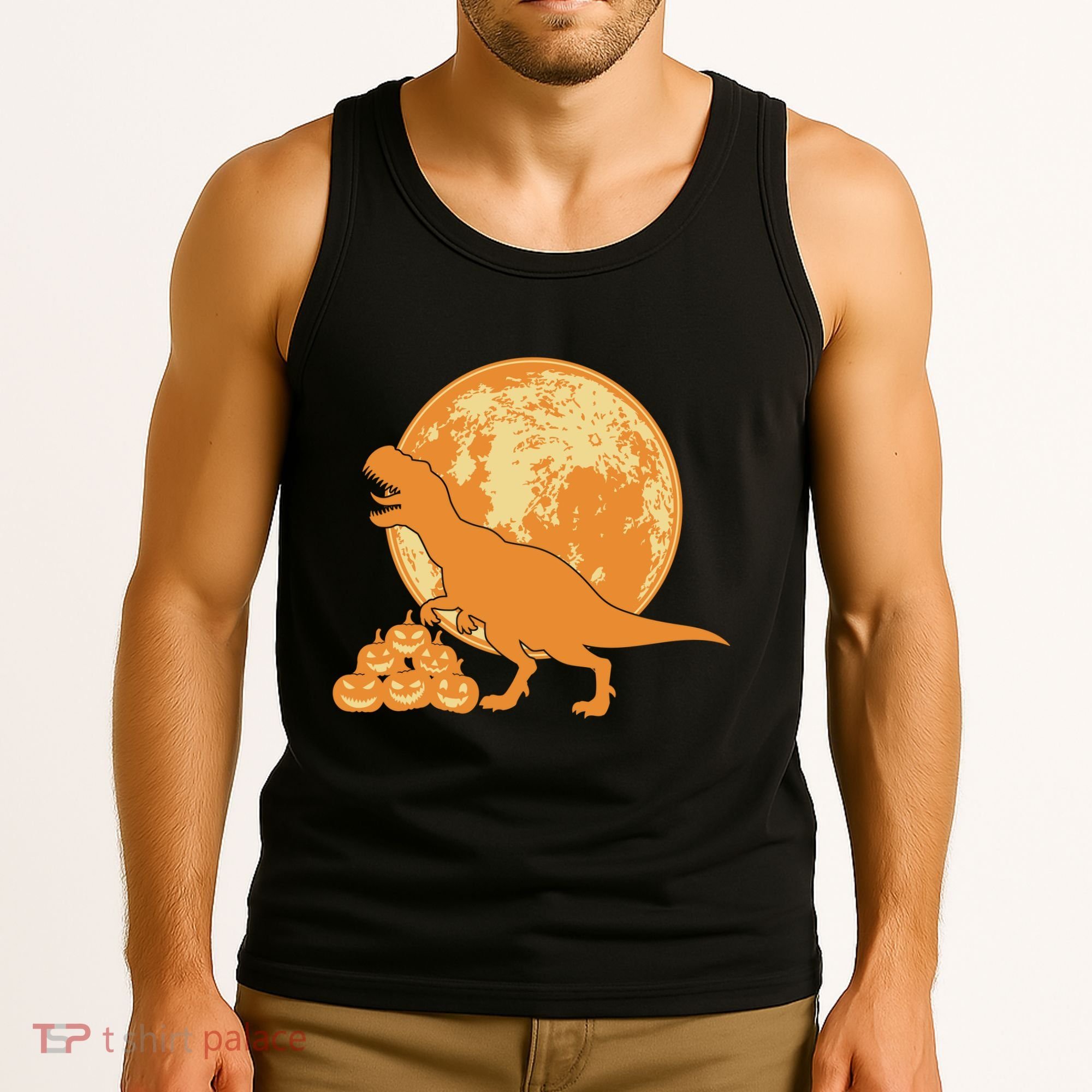 Halloween Full Moon Trex Pumpkins Tank Top