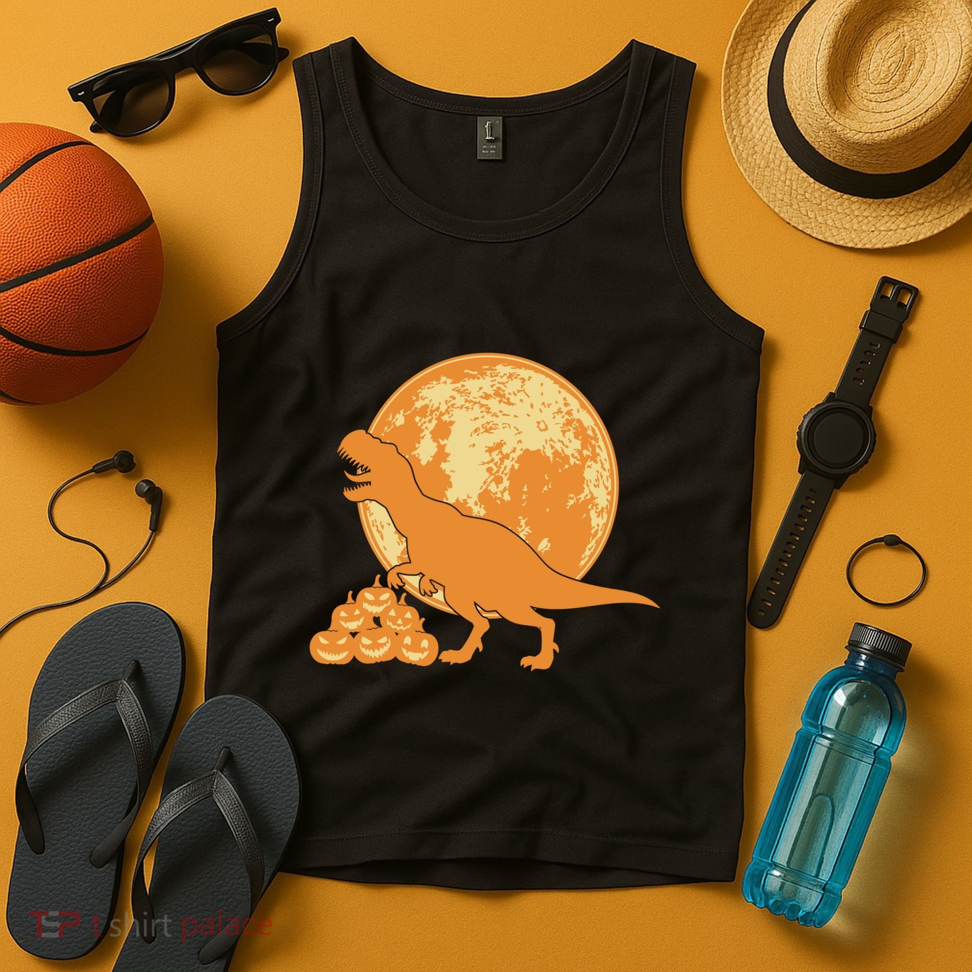 Halloween Full Moon Trex Pumpkins Tank Top
