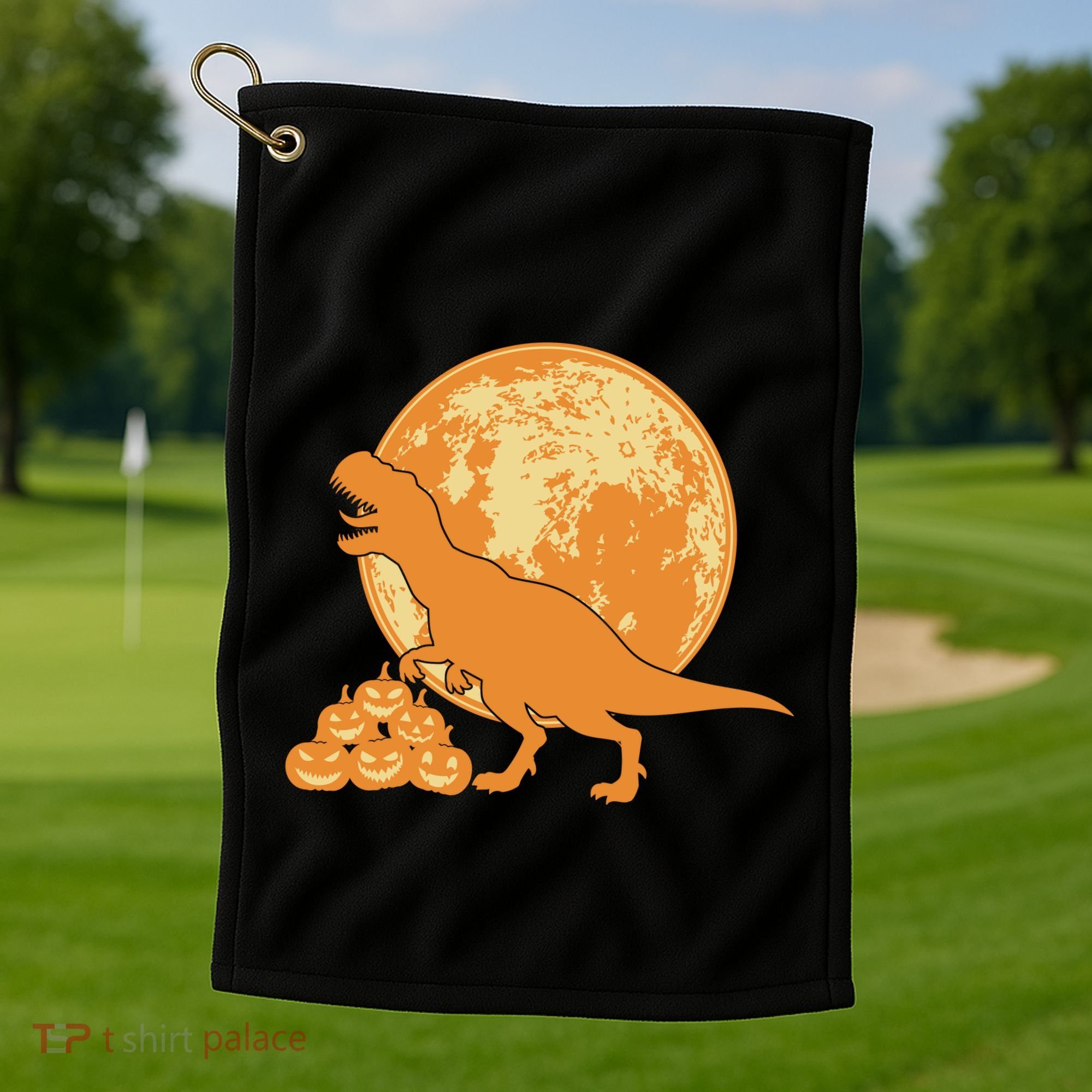 Halloween Full Moon Trex Pumpkins Golf Towel