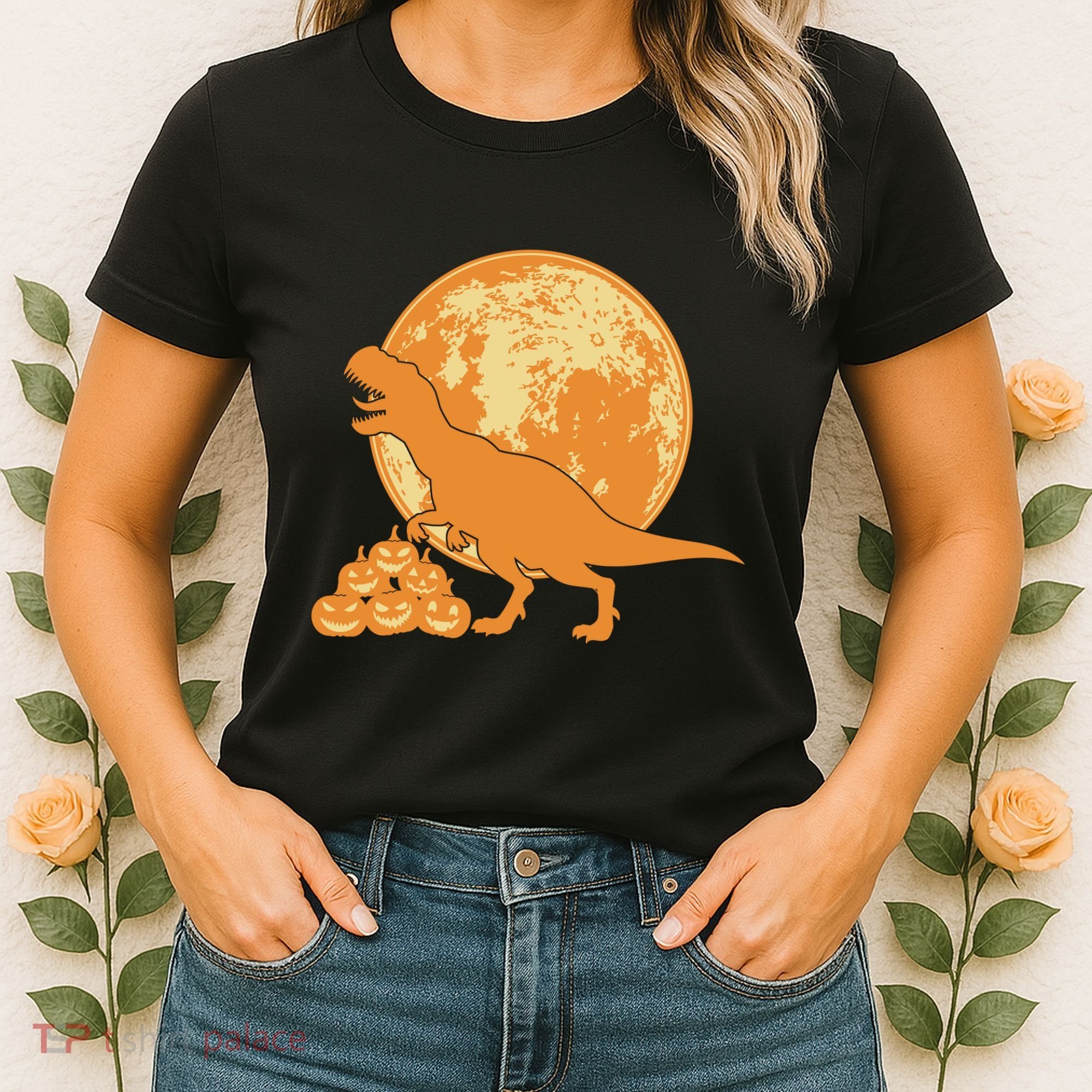 Halloween Full Moon Trex Pumpkins Women's T-Shirt