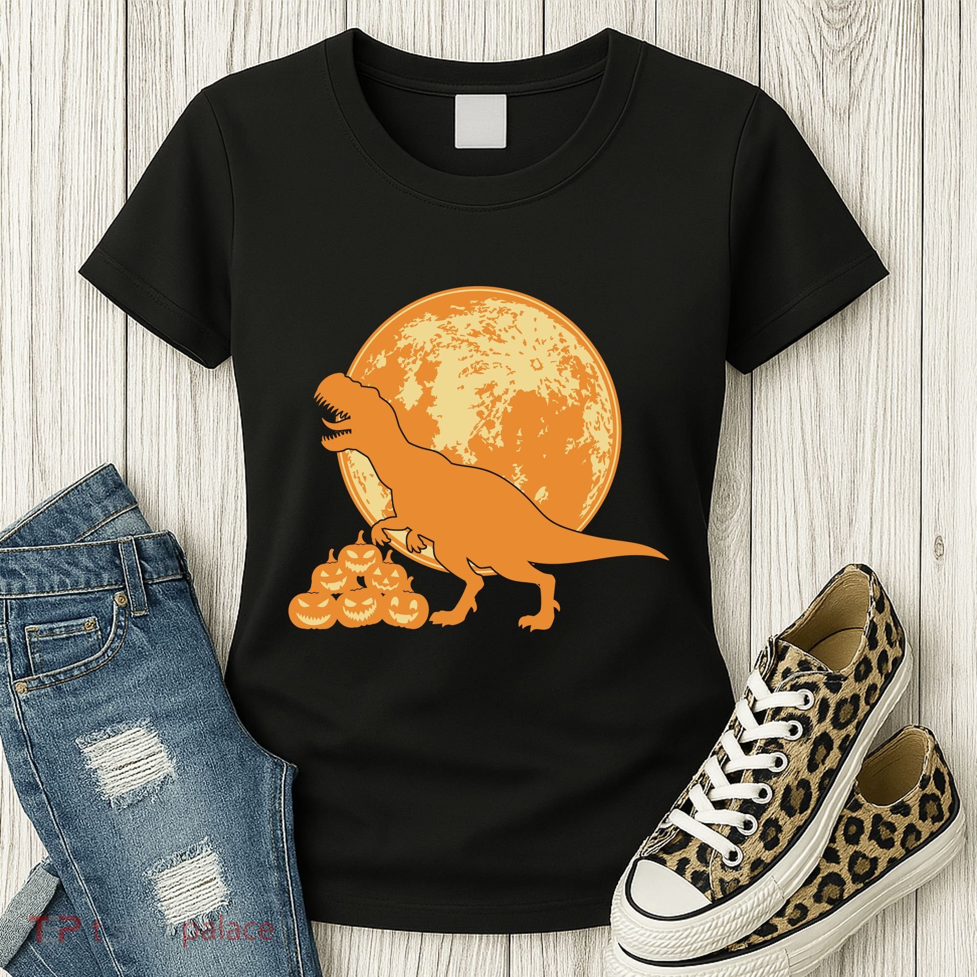Halloween Full Moon Trex Pumpkins Women's T-Shirt