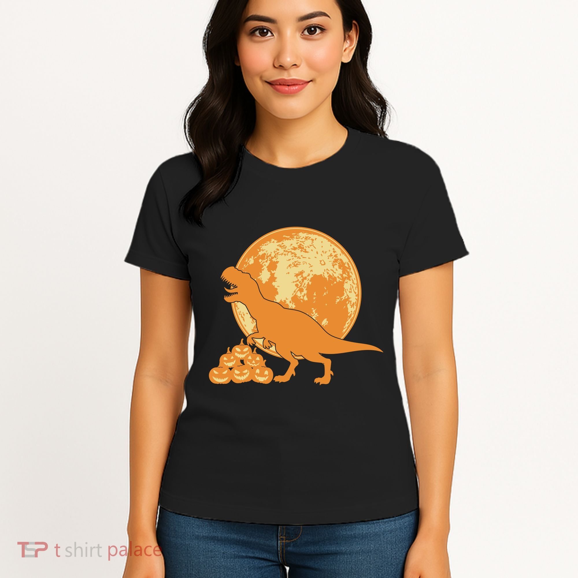 Halloween Full Moon Trex Pumpkins Women's T-Shirt