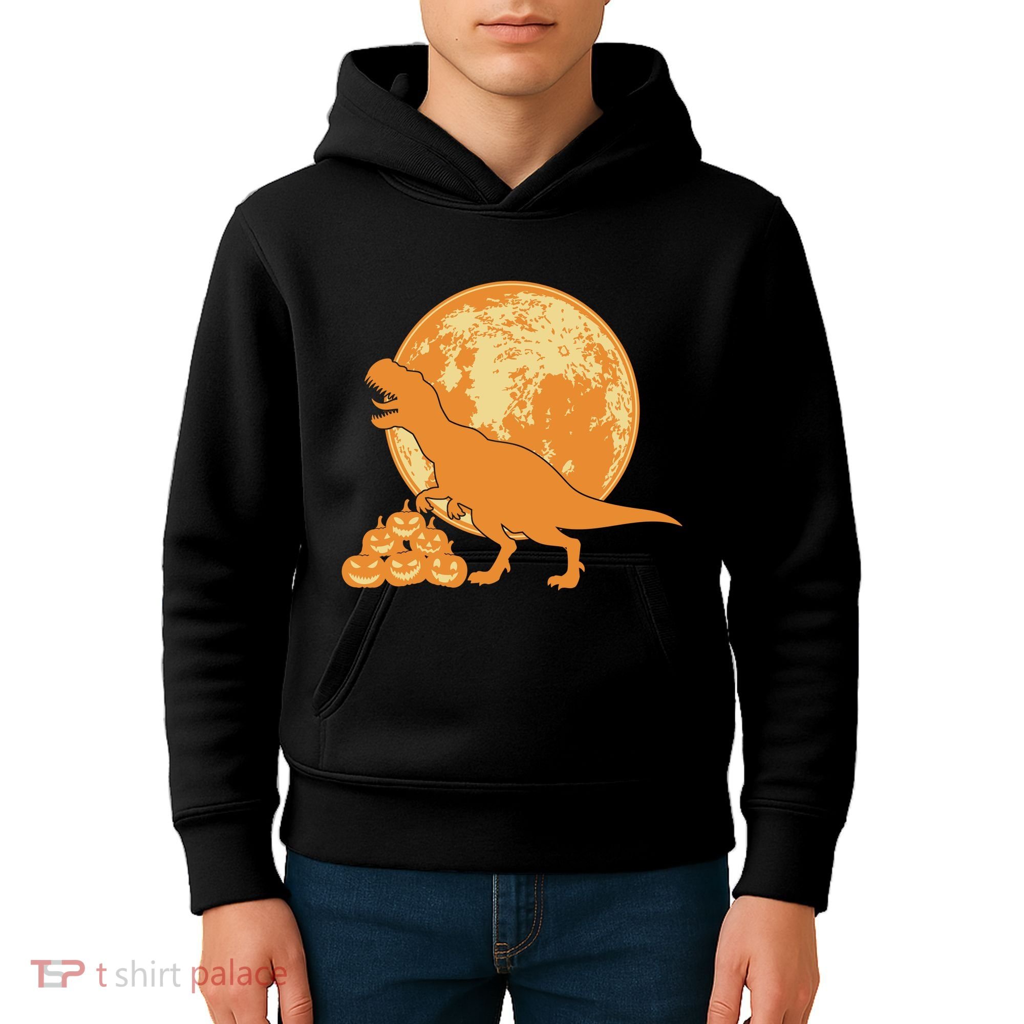 Halloween Full Moon Trex Pumpkins Kids Hoodie