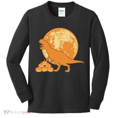 Halloween Full Moon Trex Pumpkins Kids Long Sleeve Shirt