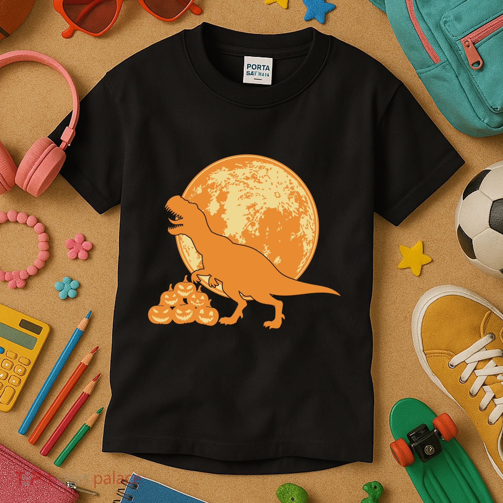 Halloween Full Moon Trex Pumpkins Kids T-Shirt