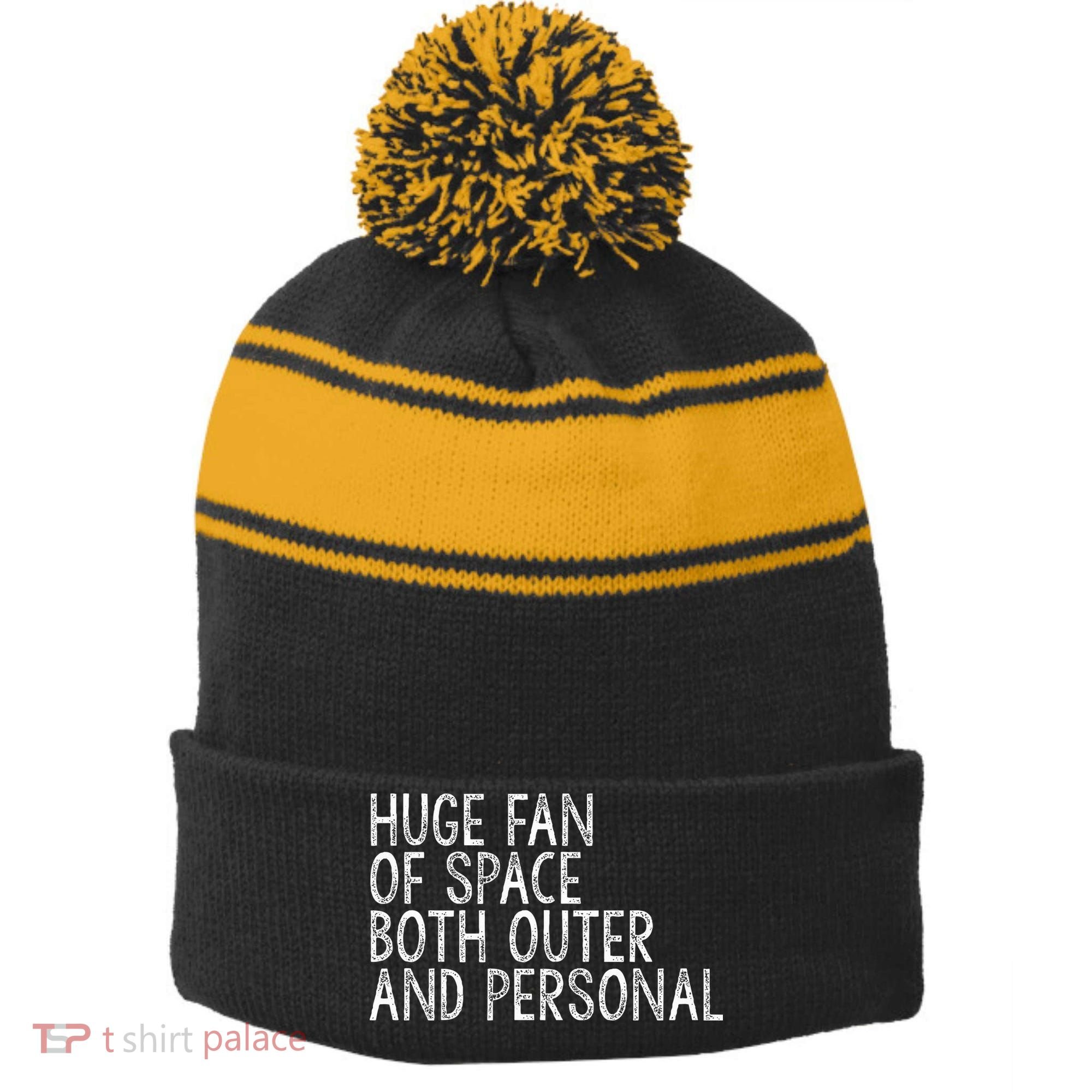 Huge Fan Of Both Outer And Personal Space Stripe Pom Pom Beanie
