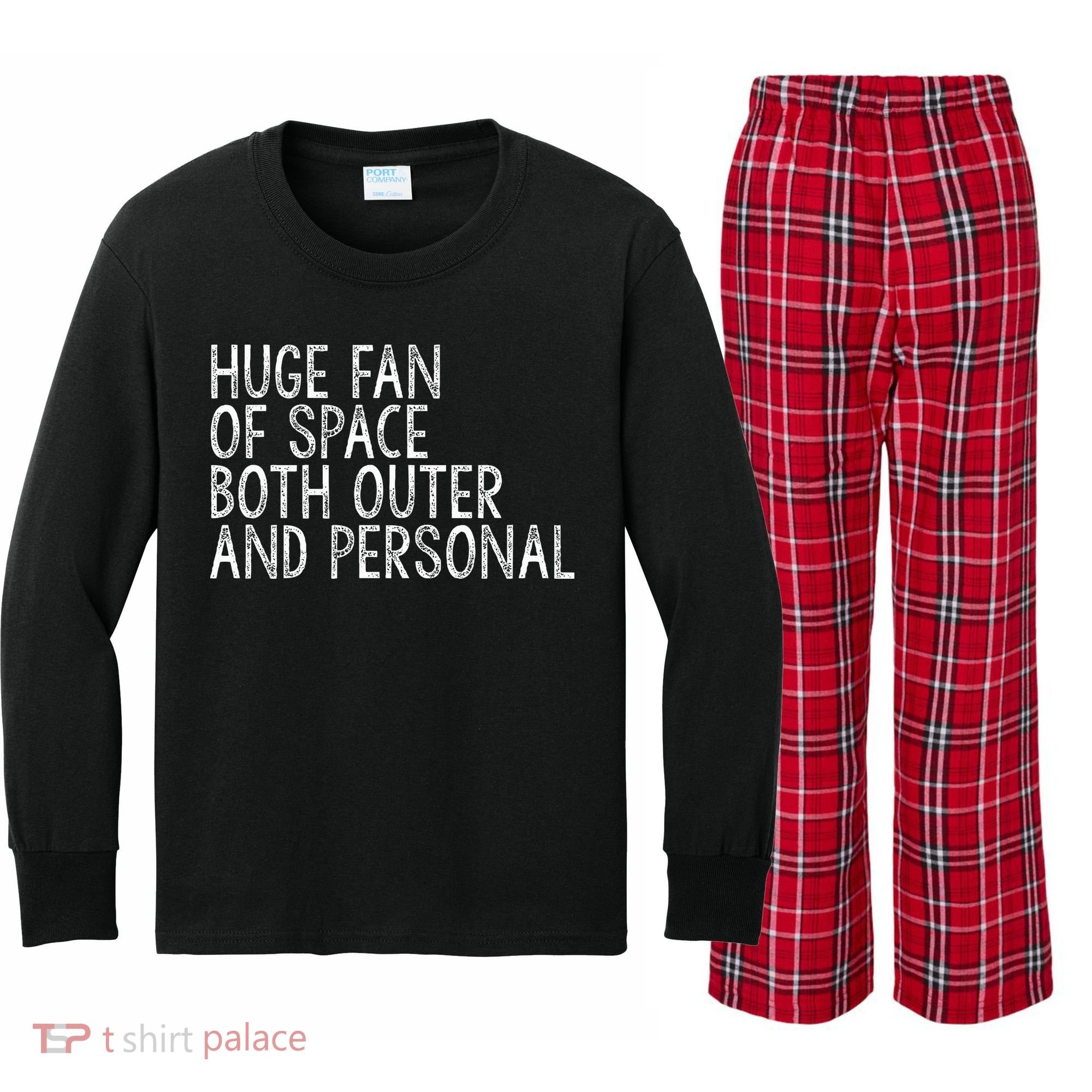 Huge Fan Of Both Outer And Personal Space Kids Long Sleeve Plaid Pajama Set