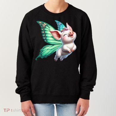 Happy Flying Pig With Butterfly Wings Fly Pig Lovers Women's Sweatshirt
