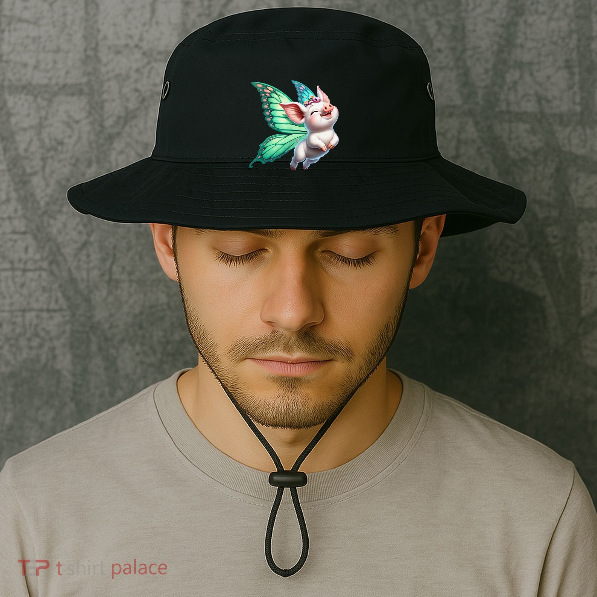 Happy Flying Pig With Butterfly Wings Fly Pig Lovers Bucket Hat