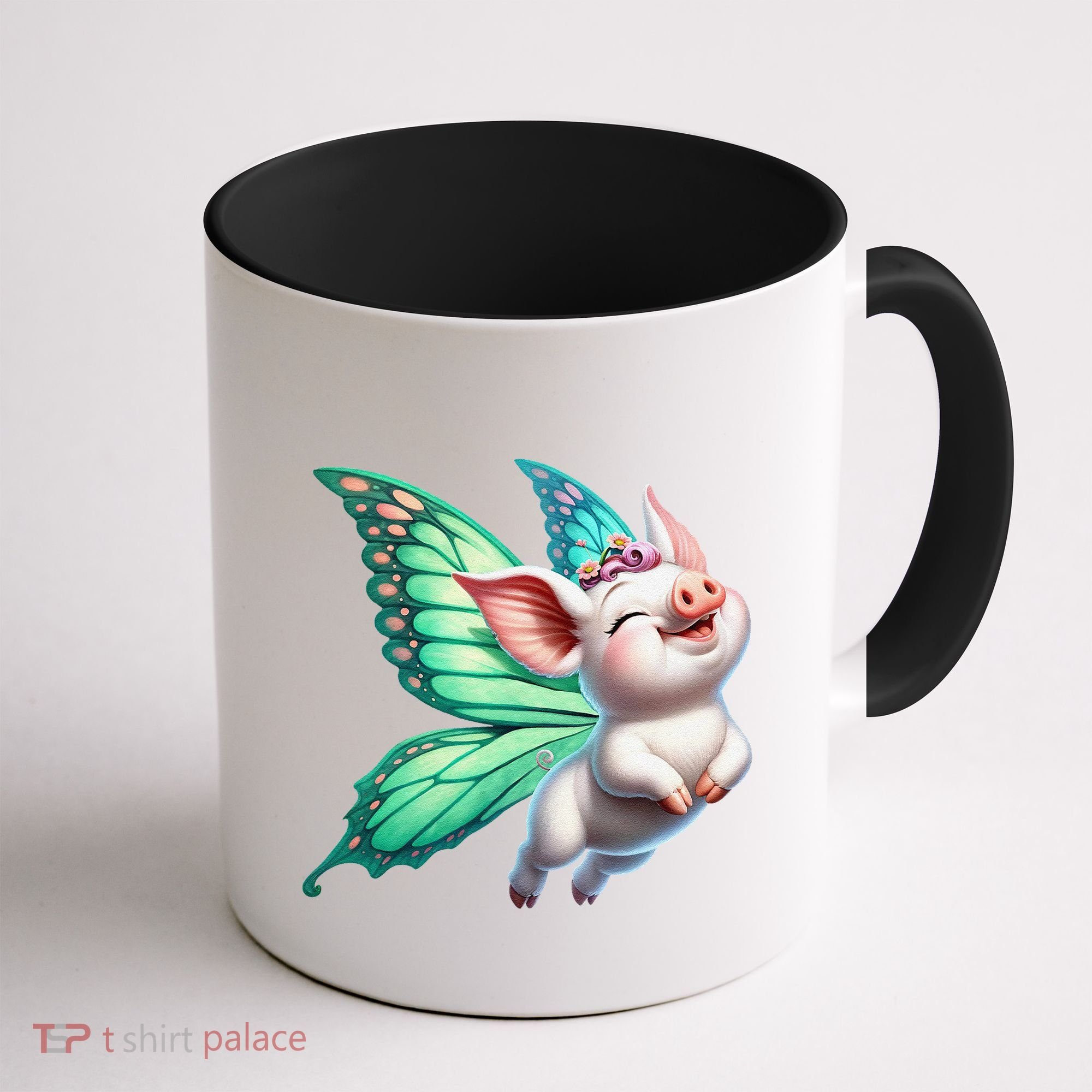 Happy Flying Pig With Butterfly Wings Fly Pig Lovers Coffee Mug