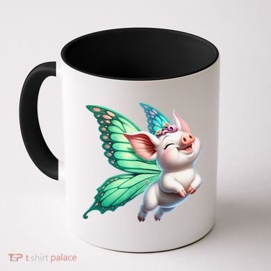 Happy Flying Pig With Butterfly Wings Fly Pig Lovers Coffee Mug