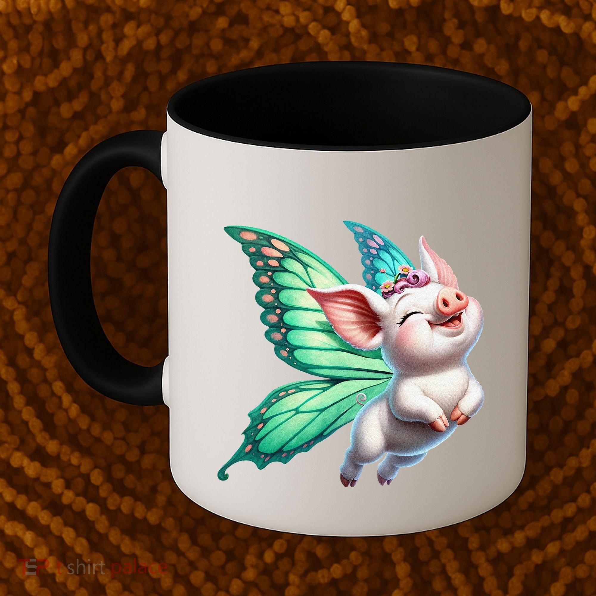 Happy Flying Pig With Butterfly Wings Fly Pig Lovers Coffee Mug