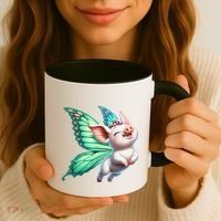 Happy Flying Pig With Butterfly Wings Fly Pig Lovers Coffee Mug thumb 3