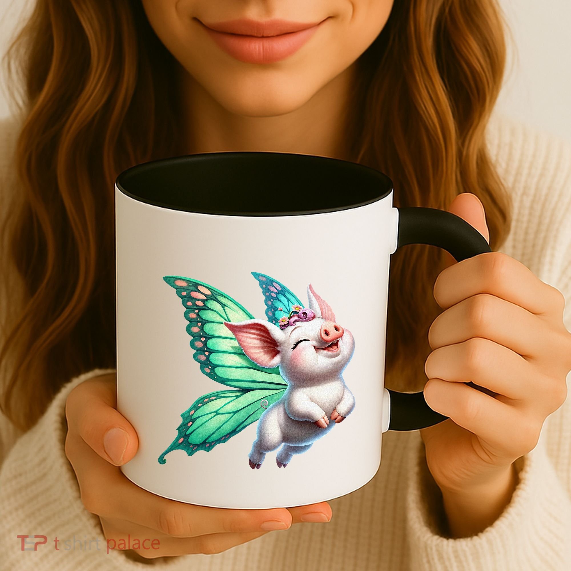 Happy Flying Pig With Butterfly Wings Fly Pig Lovers Coffee Mug