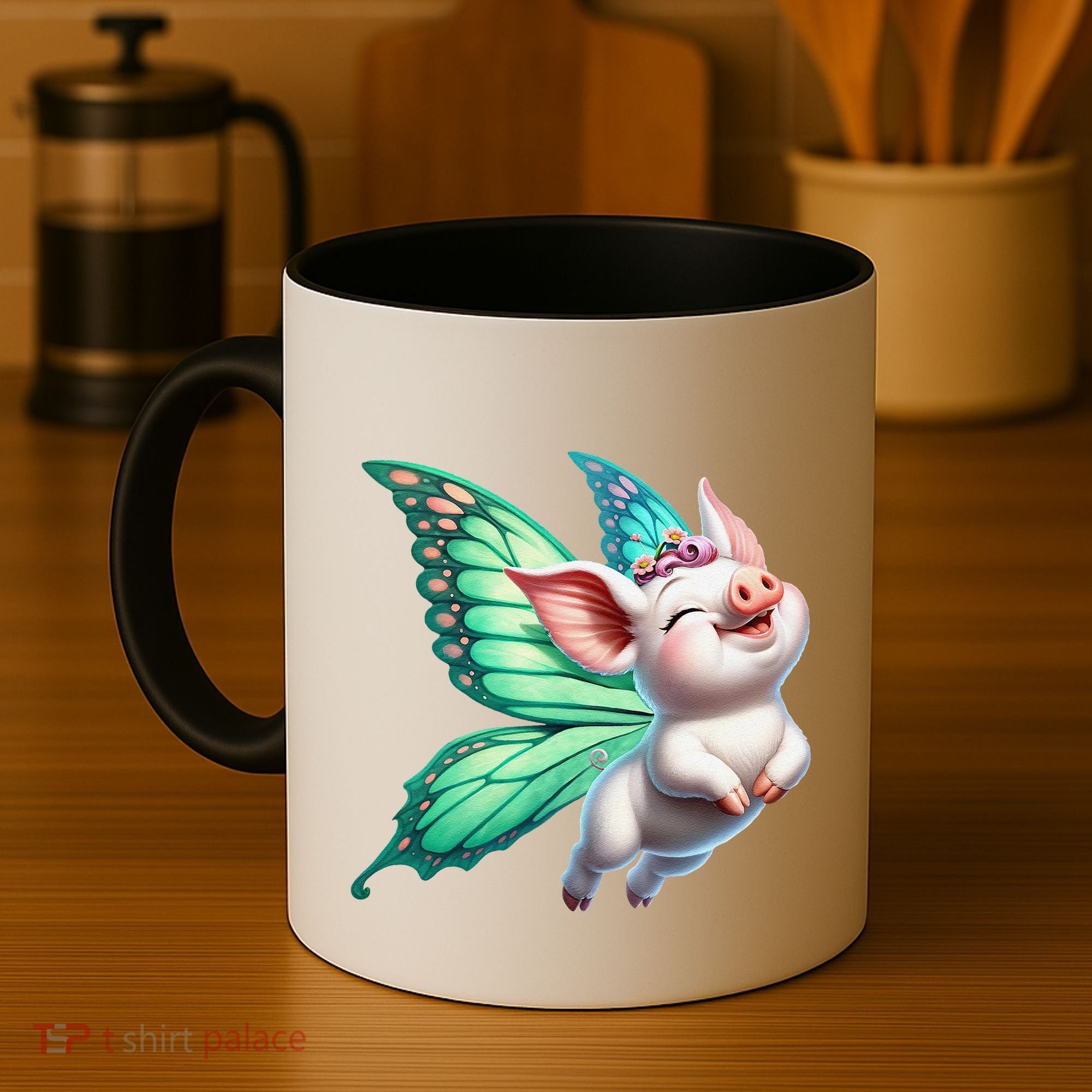 Happy Flying Pig With Butterfly Wings Fly Pig Lovers Coffee Mug
