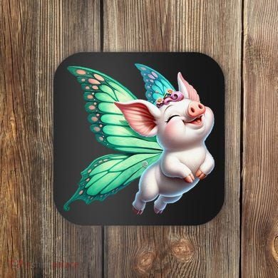 Happy Flying Pig With Butterfly Wings Fly Pig Lovers Coaster