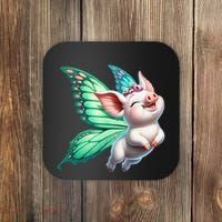 Happy Flying Pig With Butterfly Wings Fly Pig Lovers Coaster thumb 0