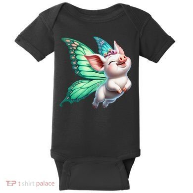 Happy Flying Pig With Butterfly Wings Fly Pig Lovers Baby Bodysuit