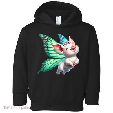 Happy Flying Pig With Butterfly Wings Fly Pig Lovers Toddler Hoodie