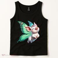 Happy Flying Pig With Butterfly Wings Fly Pig Lovers Tank Top thumb 2