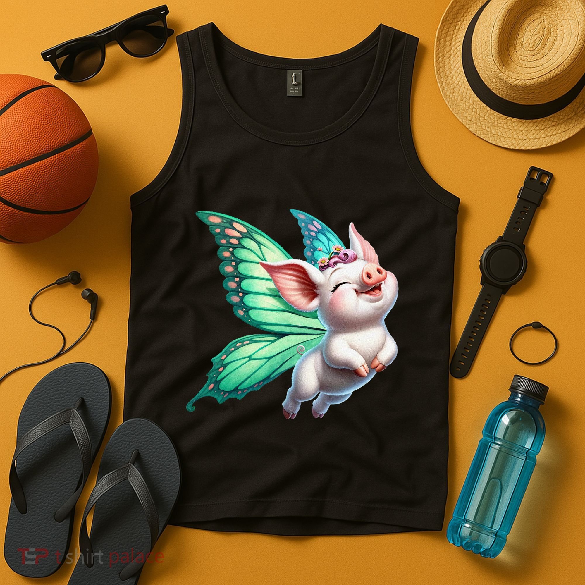 Happy Flying Pig With Butterfly Wings Fly Pig Lovers Tank Top